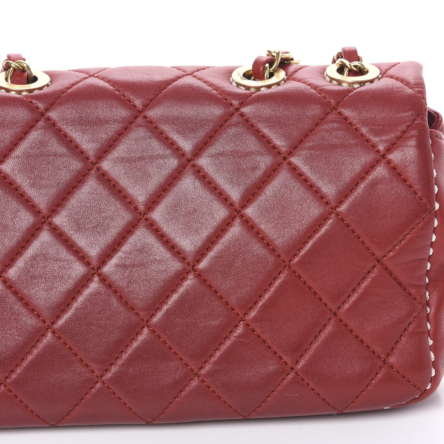 Chanel Lambskin Quilted Medium Contrast Stitch Flap Red 17 of 18