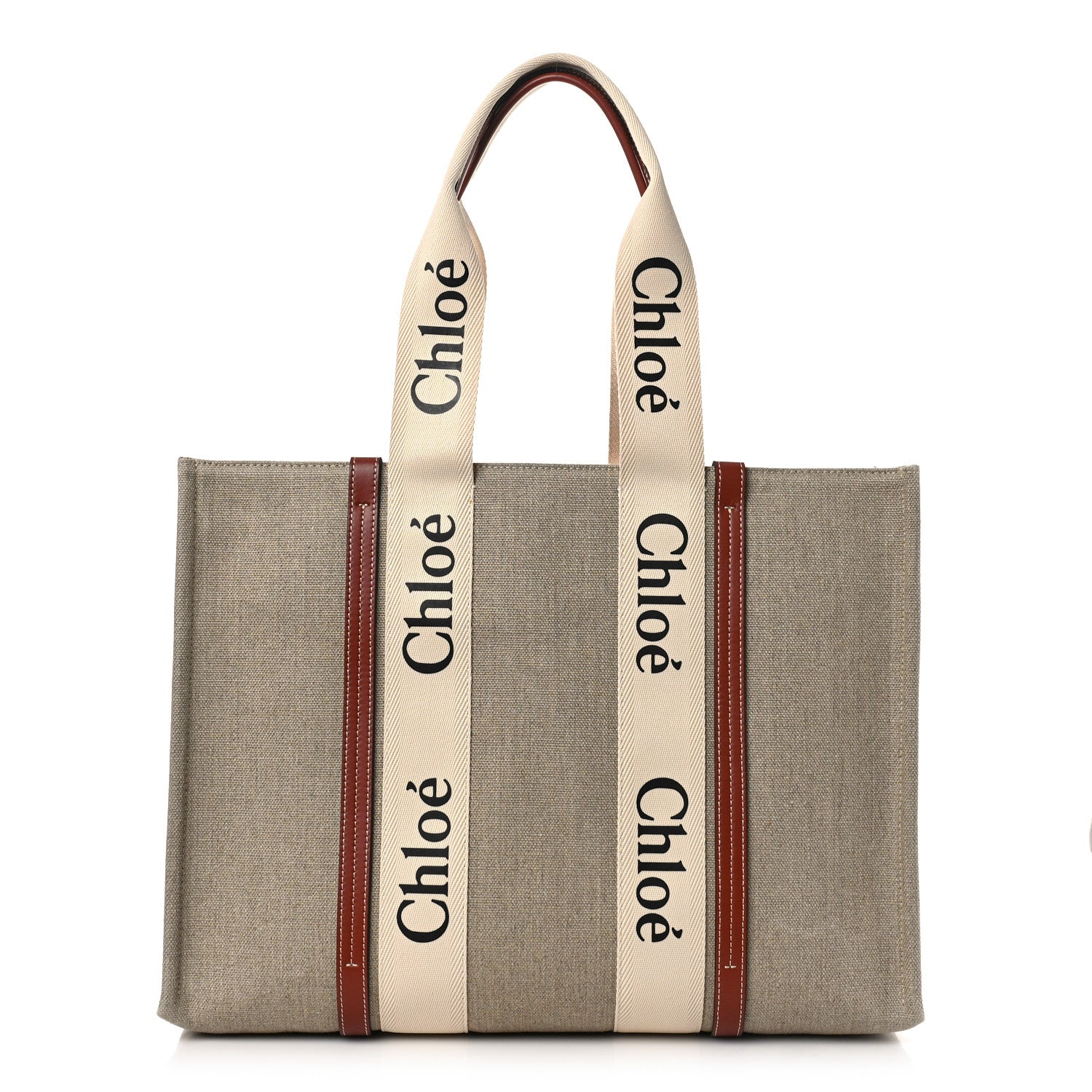 Chloe Cotton Calfskin Large Woody Ribbon Tote White Brown 1279422 ...
