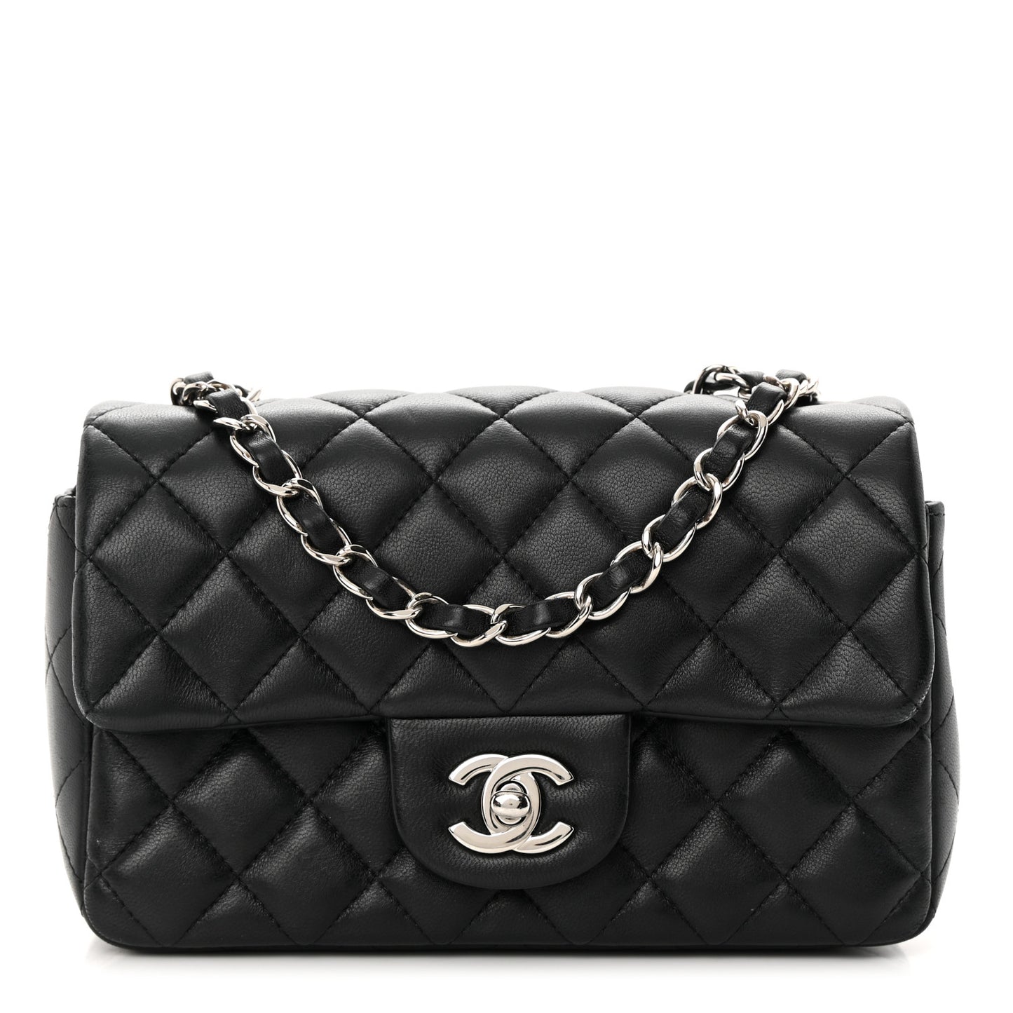 Lambskin Quilted Mini Rectangular Flap Black