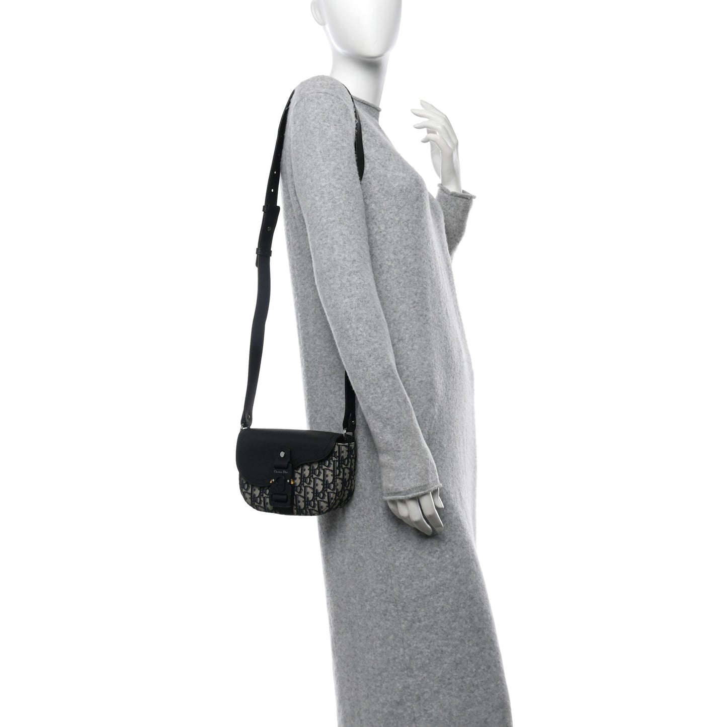 Grained Calfskin Oblique Mini Saddle Messenger Bag With Flap Beige Black