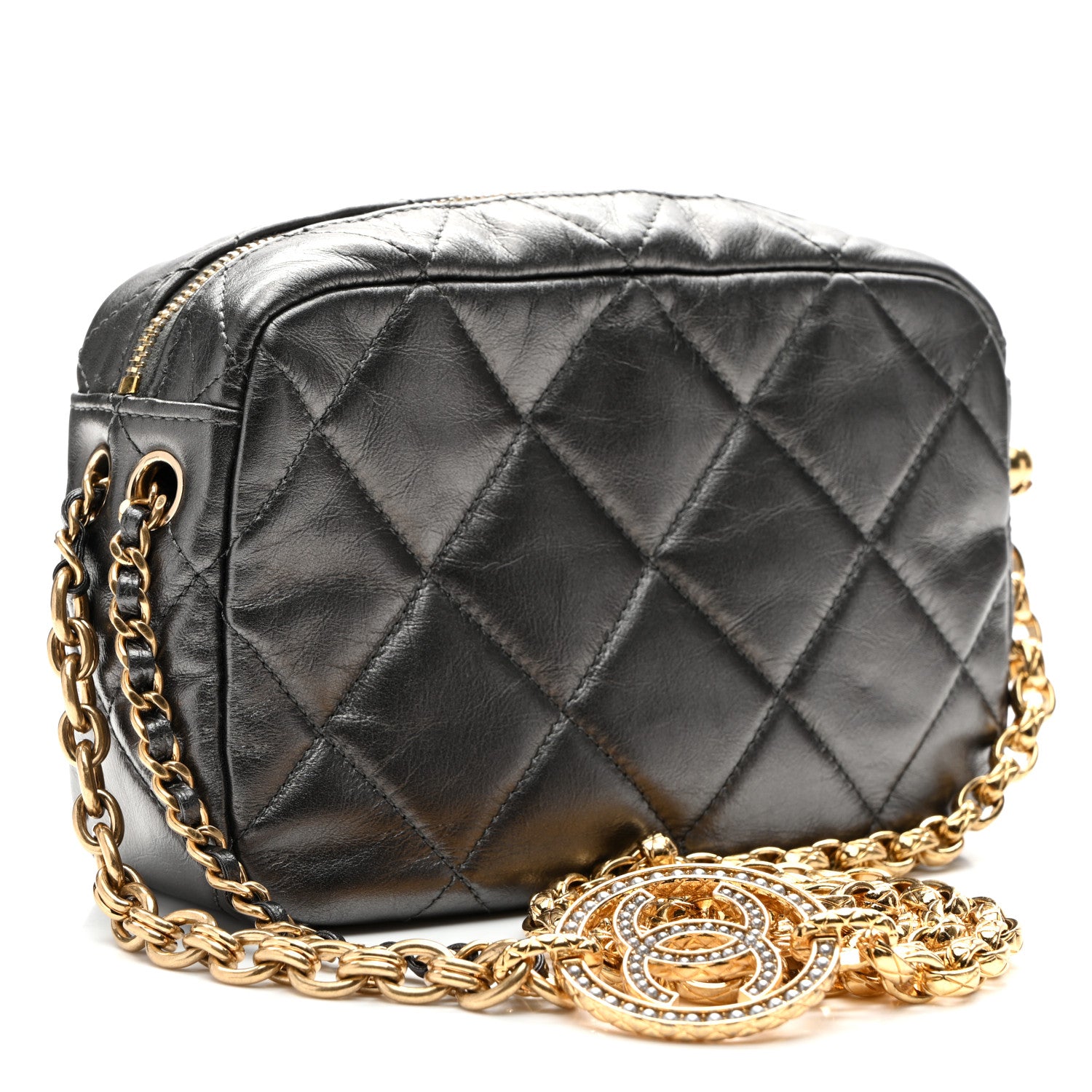 Chanel Metallic Calfskin Pearl Quilted CC Mini Camera Case Ruthenium 3 of 10