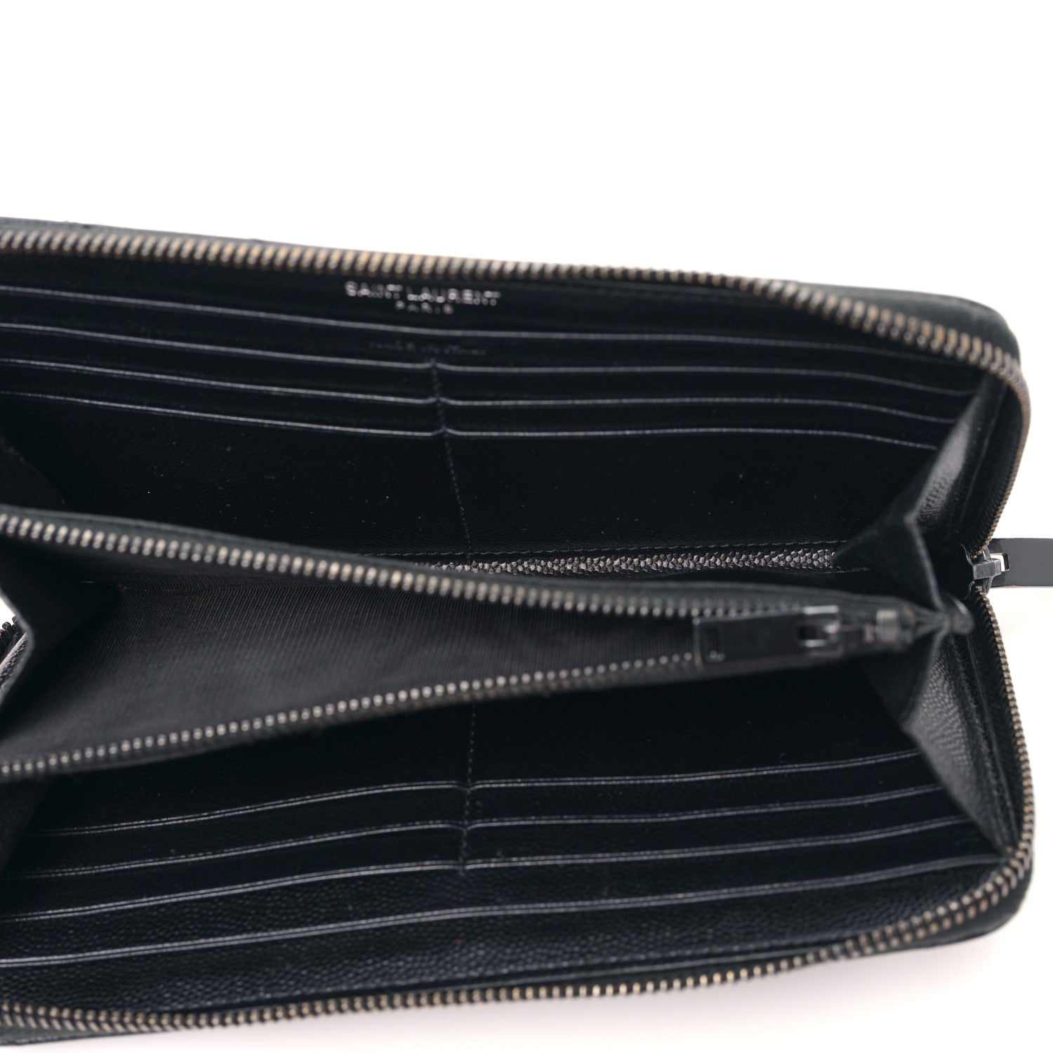 Saint Laurent Grain De Poudre Matelasse Chevron Monogram Monochrome Zip Around Wallet Black 5 of 9