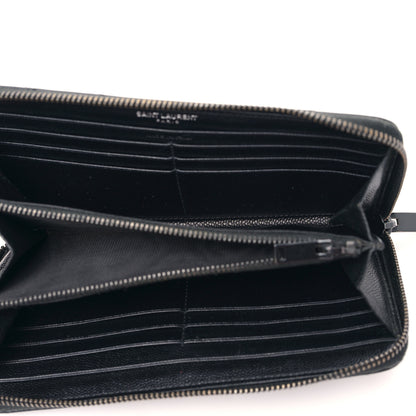Saint Laurent Grain De Poudre Matelasse Chevron Monogram Monochrome Zip Around Wallet Black 5 of 9