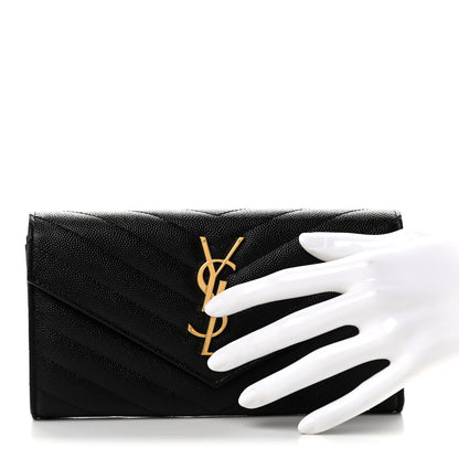 Saint Laurent Grain De Poudre Matelasse Chevron Monogram Flap Wallet Black 2 of 7