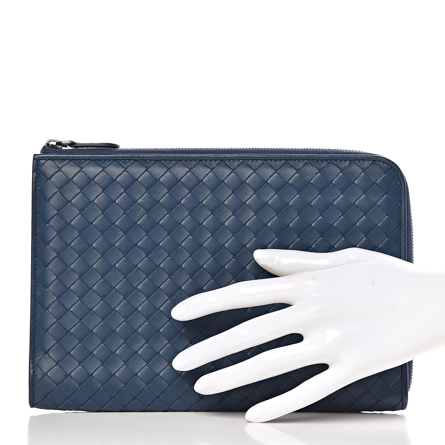 Nappa Intrecciato Flat Zip Pouch Denim