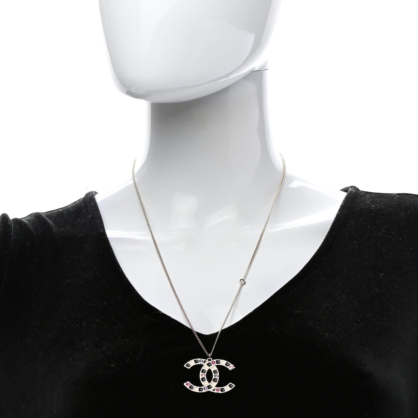 Crystal Enamel CC Pendant Necklace Gold Multicolor