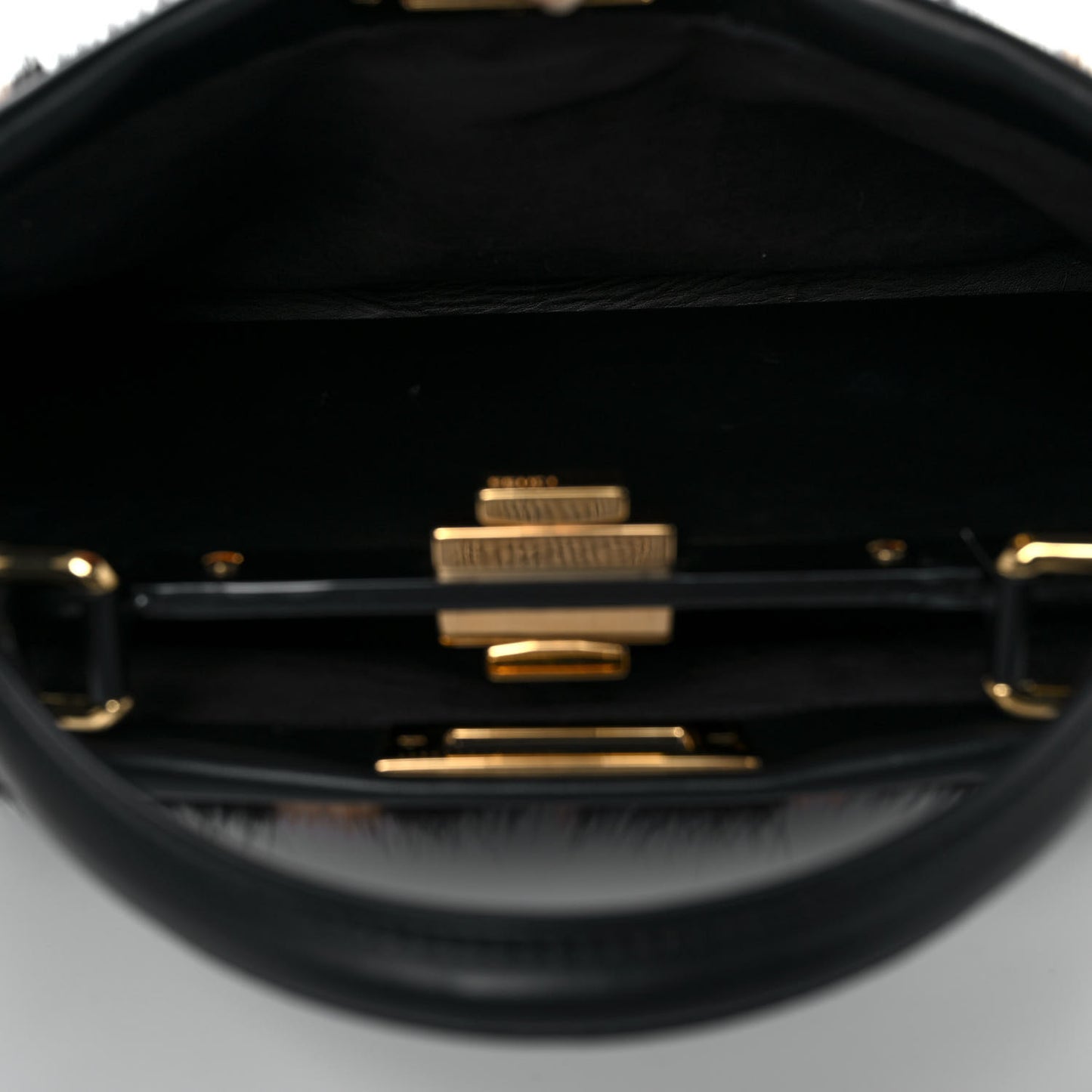 Mink Velvet Vitello Seta Inlaid Medium Peekaboo Iconic Satchel Tobacco Moro Black