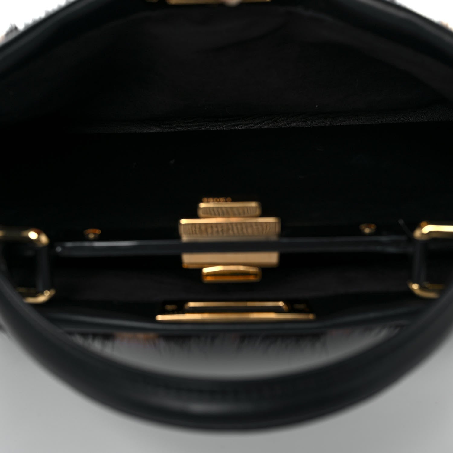 Fendi Mink Velvet Vitello Seta Inlaid Medium Peekaboo Iconic Satchel Tobacco Moro Black 5 of 8