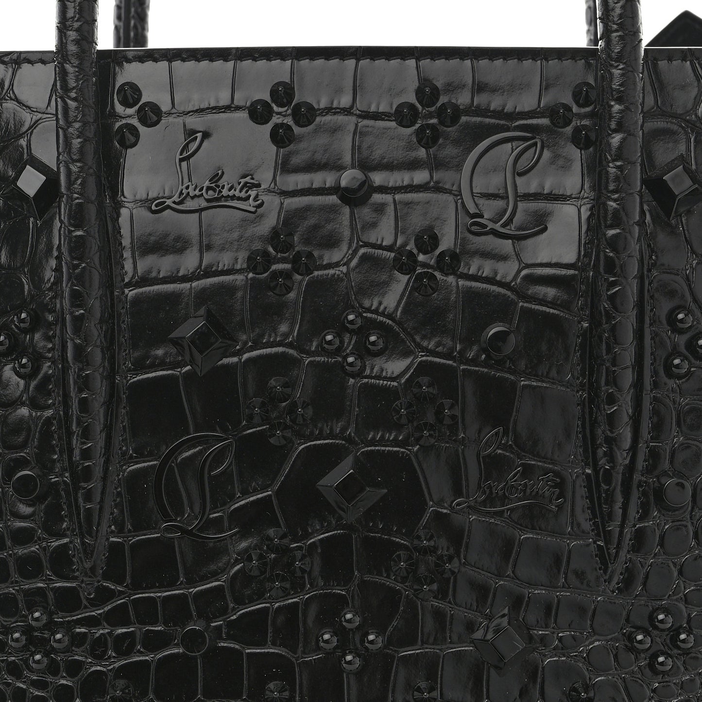 Calfskin Crocodile Embossed Studded Medium Paloma S Black