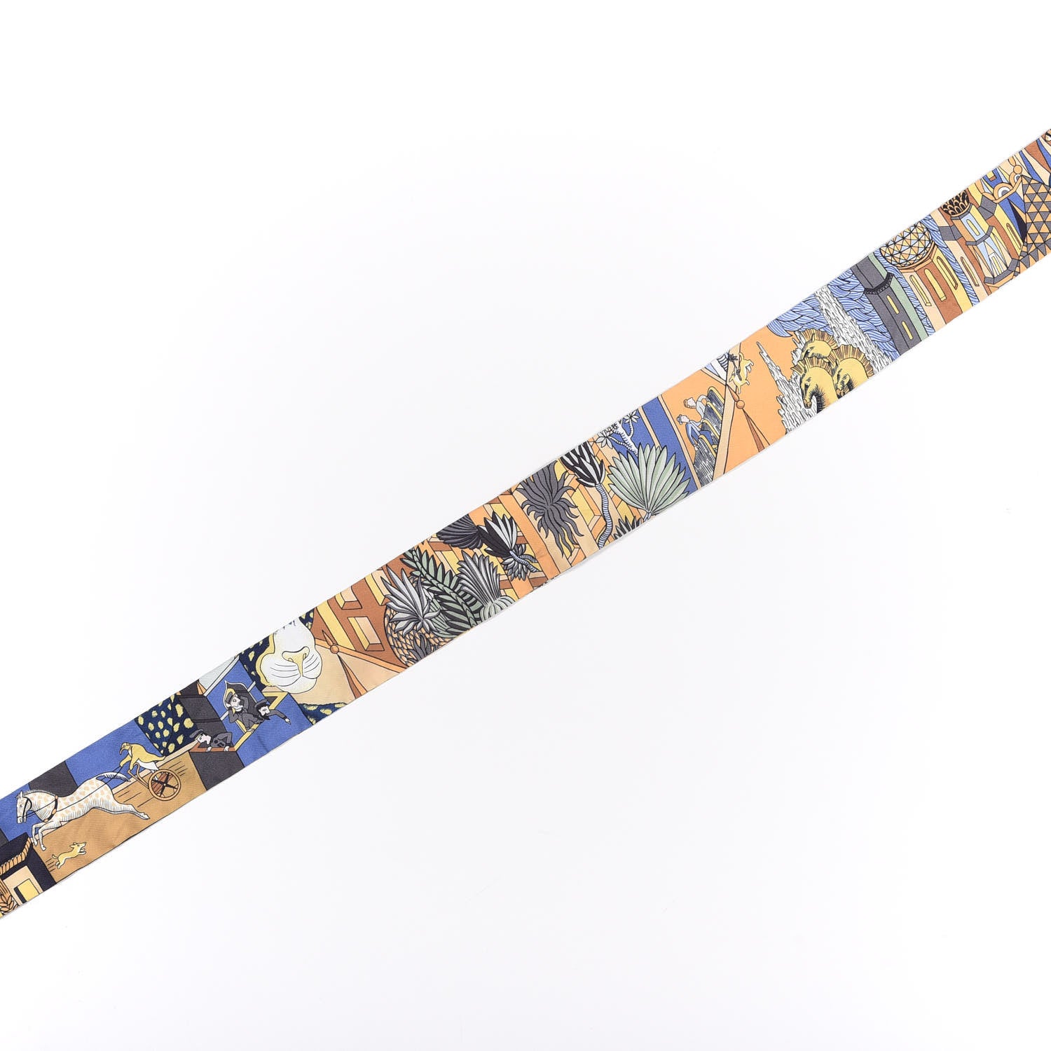 Hermes Silk Animapolis Twilly Ocre Bleu Vert 3 of 4