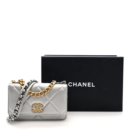 Chanel Metallic Lambskin Quilted Chanel 19 Wallet On Chain WOC Silver 11 of 11