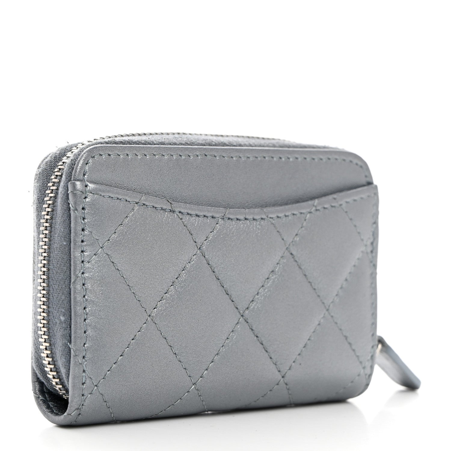 Chanel Iridescent Calfskin Quilted Zip Coin Purse Wallet Light Blue 3 of 8