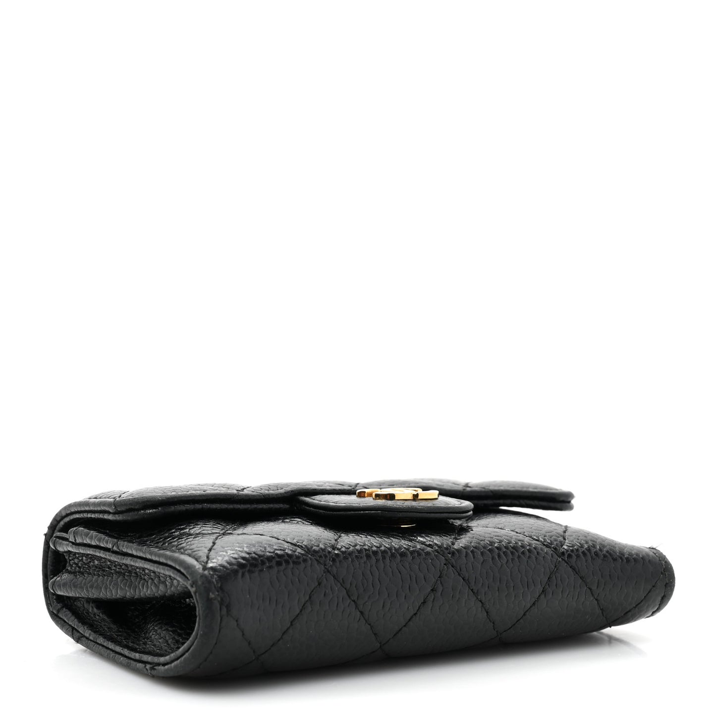 Caviar Quilted Flap Card Holder Wallet Black
