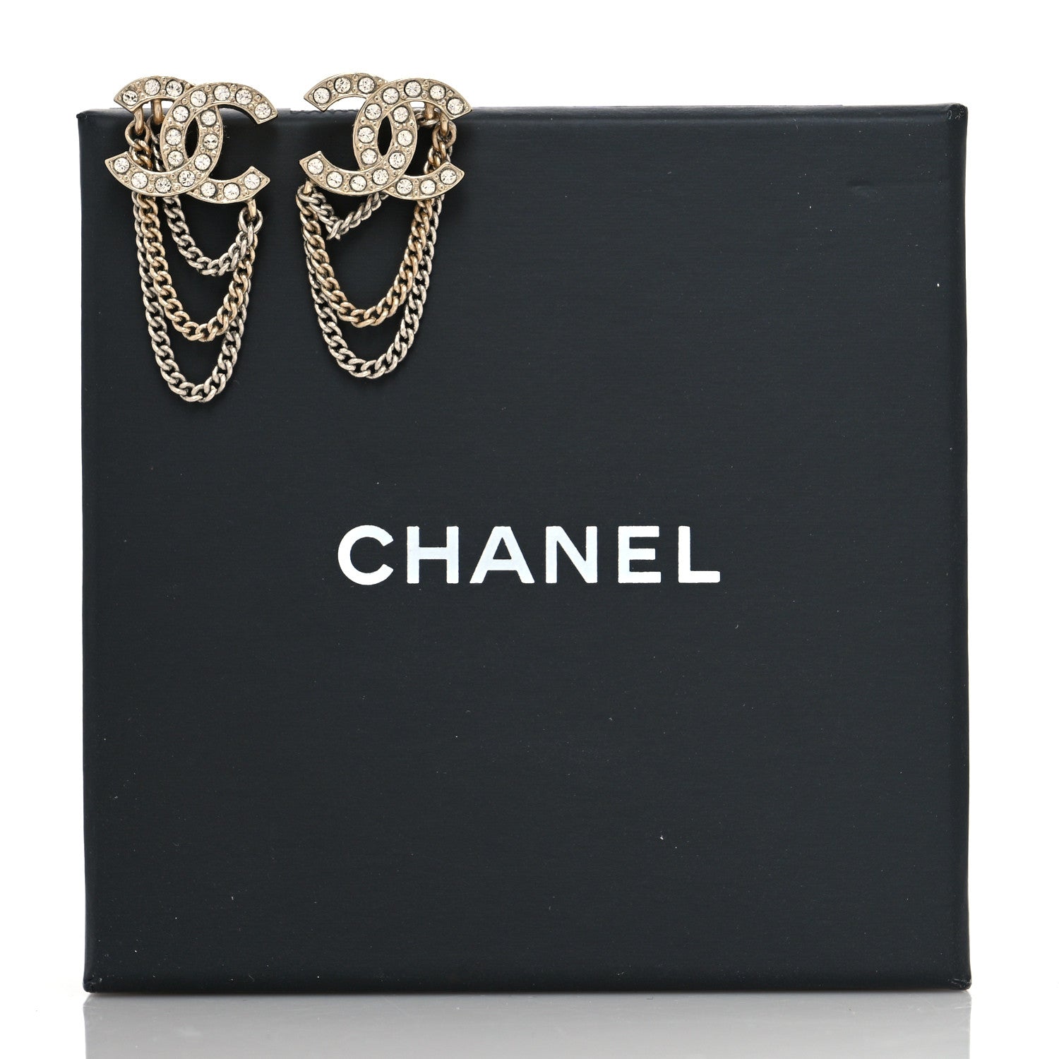 Chanel Crystal Chain CC Earrings Gold 5 of 5