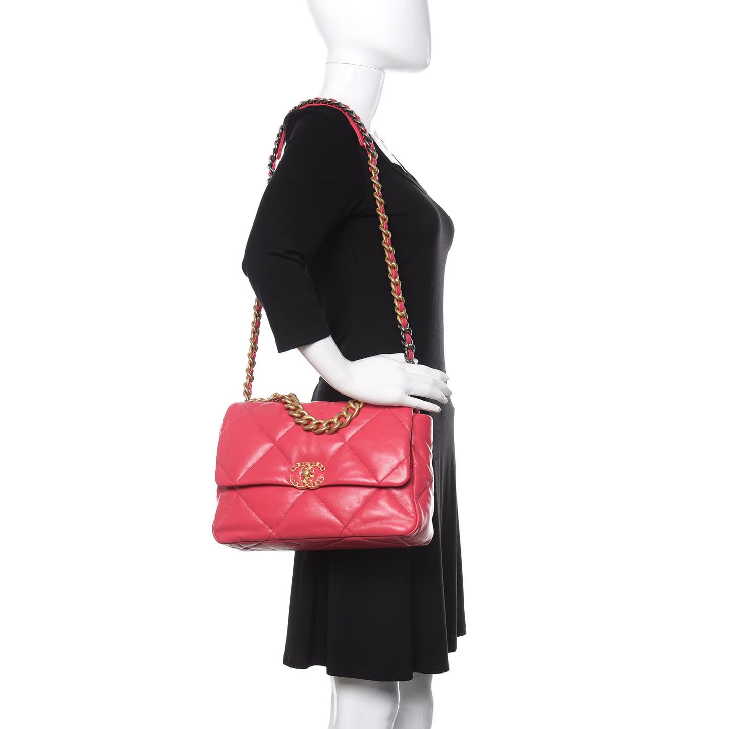 Lambskin Quilted Large 19 Flap Dark Pink