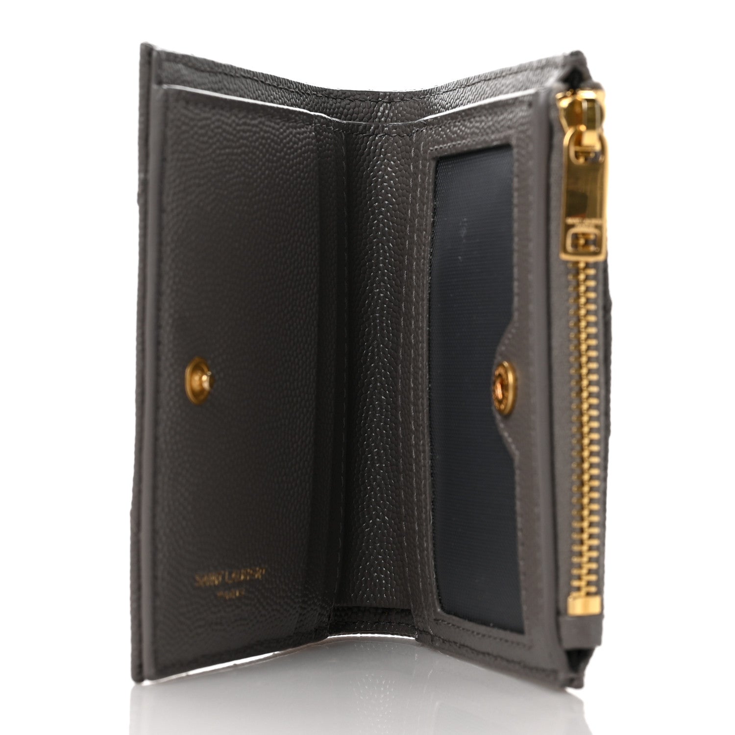 Saint Laurent Grain De Poudre Matelasse Chevron Monogram Zipped Card Case Tech Fog 5 of 9