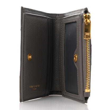 Saint Laurent Grain De Poudre Matelasse Chevron Monogram Zipped Card Case Tech Fog 5 of 9