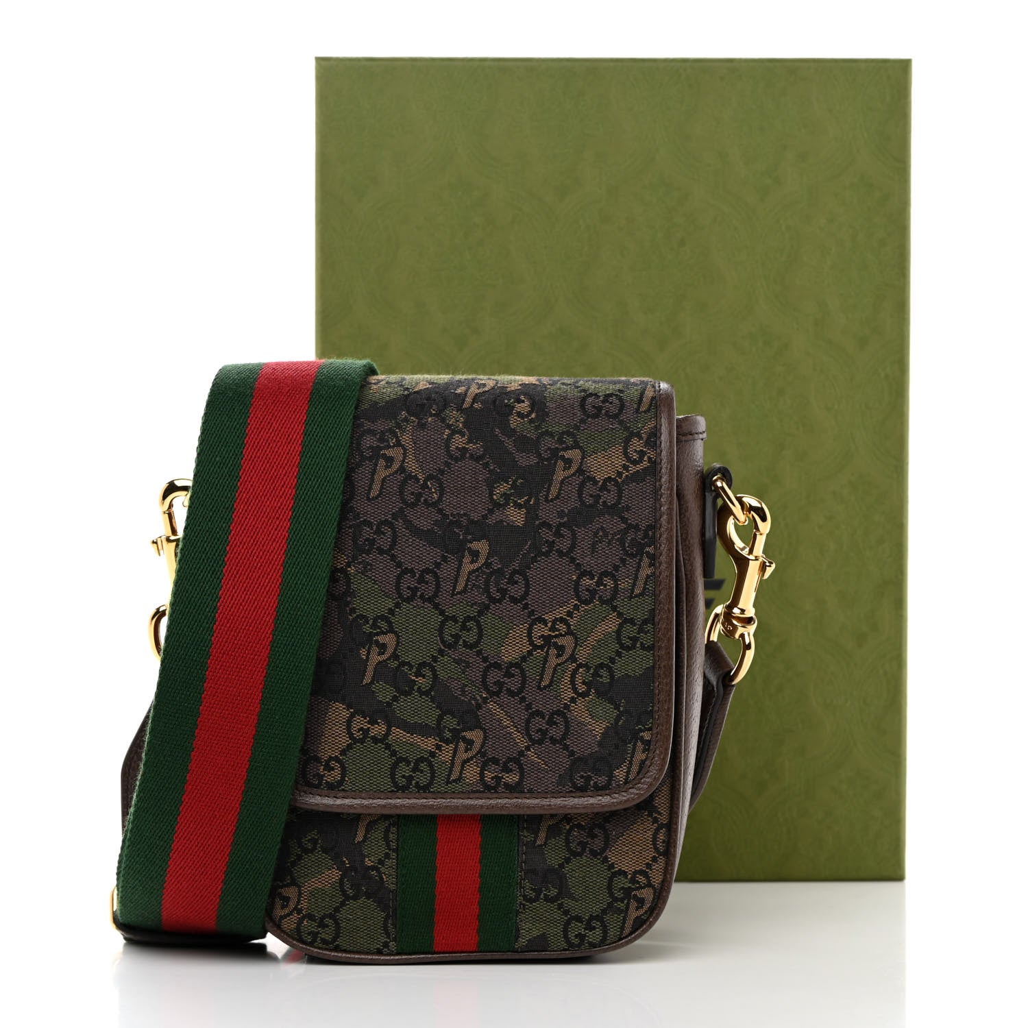 Gucci X PALACE GG P Canvas Monogram Web Camouflage Flap Messenger Brown 11 of 11