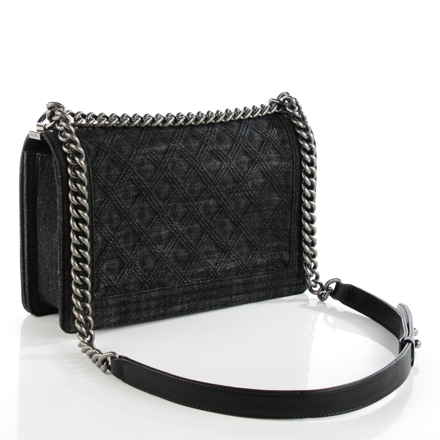 Denim Quilted New Medium Boy Flap Black