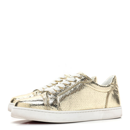 Christian Louboutin Crackled Patent Calfskin Womens Vieira Flat Sneakers 36.5 Platine 3 of 10