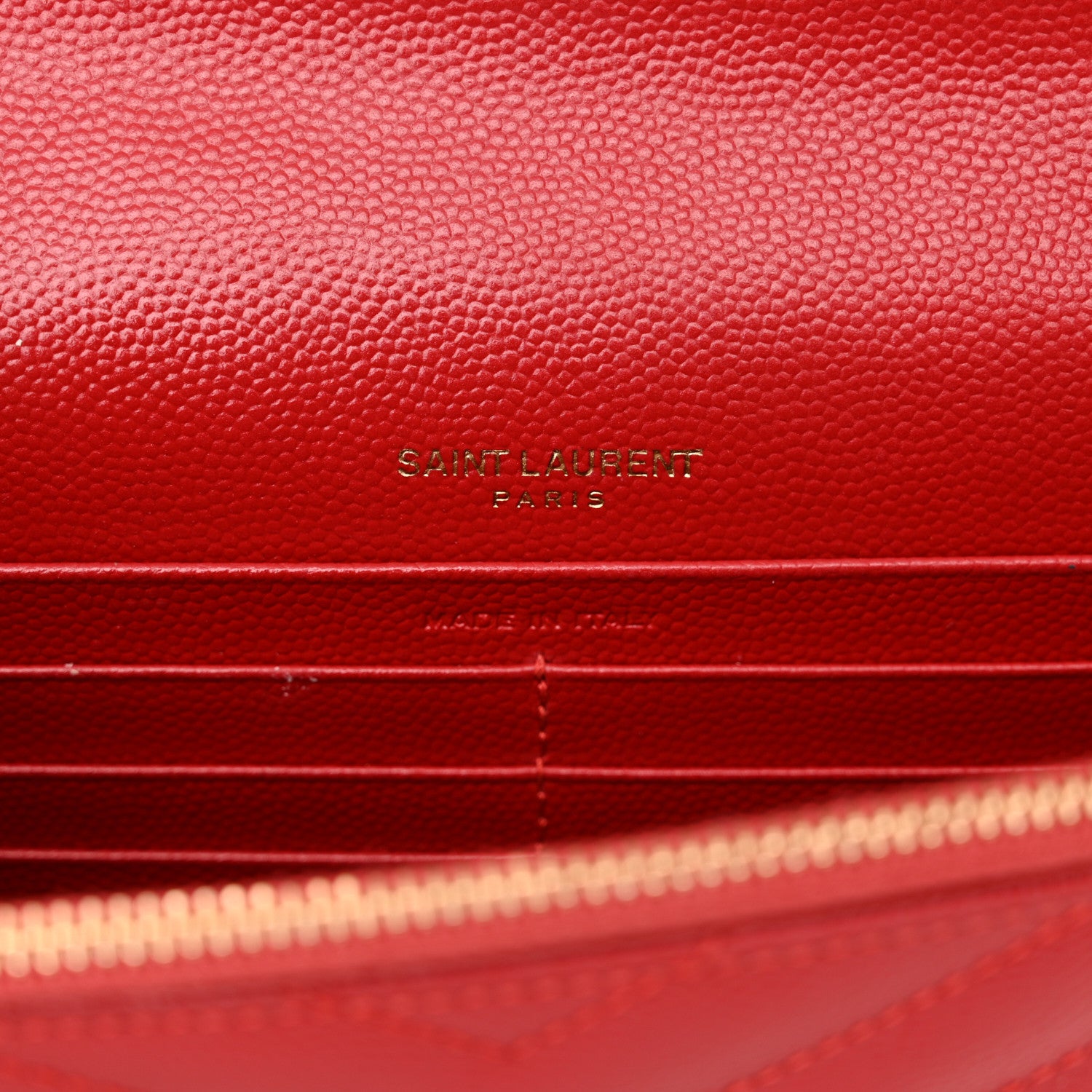 Saint Laurent Grain De Poudre Matelasse Chevron Monogram Envelope Chain Wallet  New Red 6 of 14