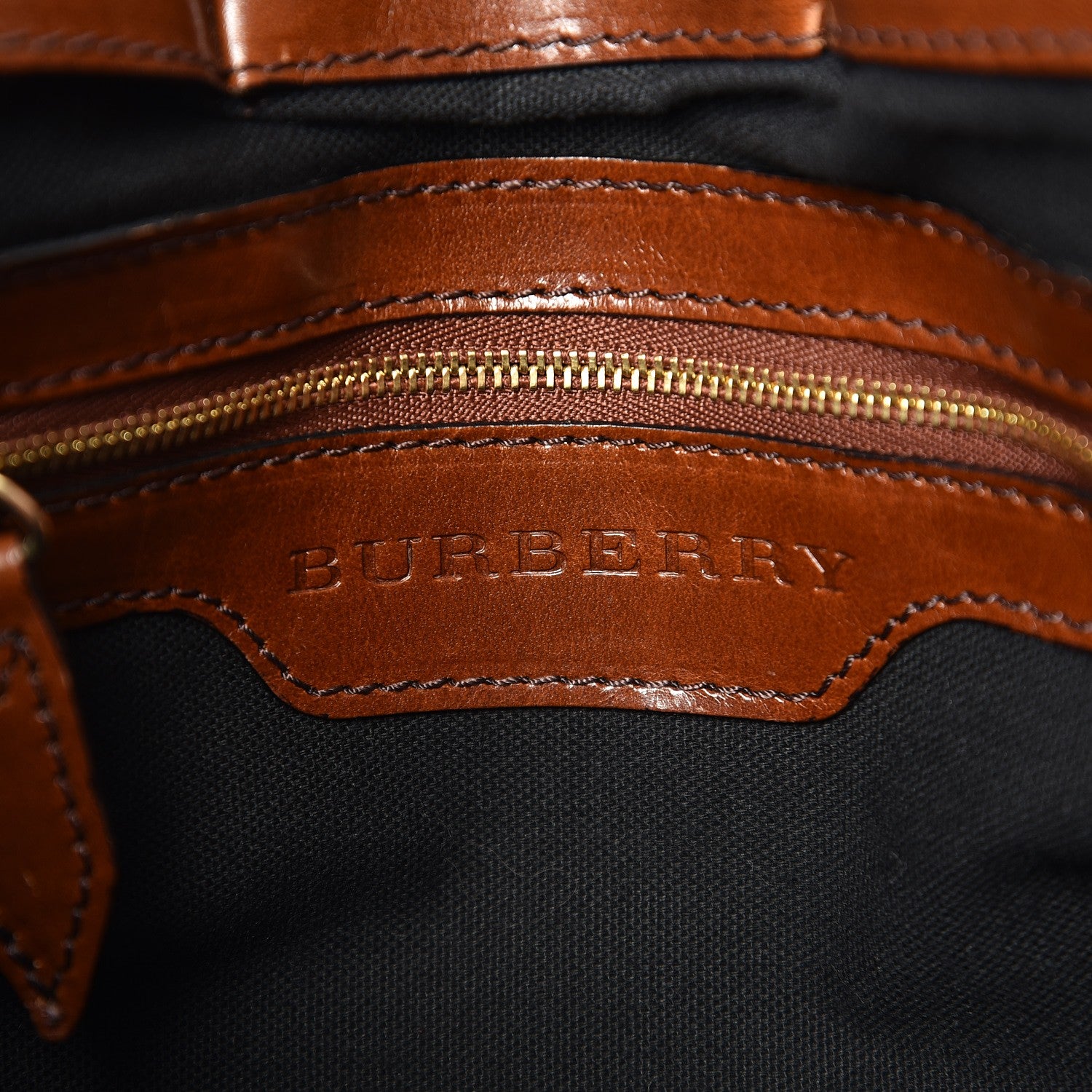 Burberry House Check Bridle Calfskin Small Whipstitch Tote Dark Tan 6 of 16