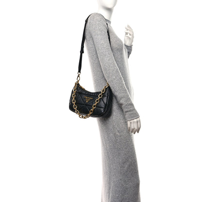 Prada Nappa Re-Nylon Triangle Quilted Patchwork System Shoulder Bag Black 2 of 12