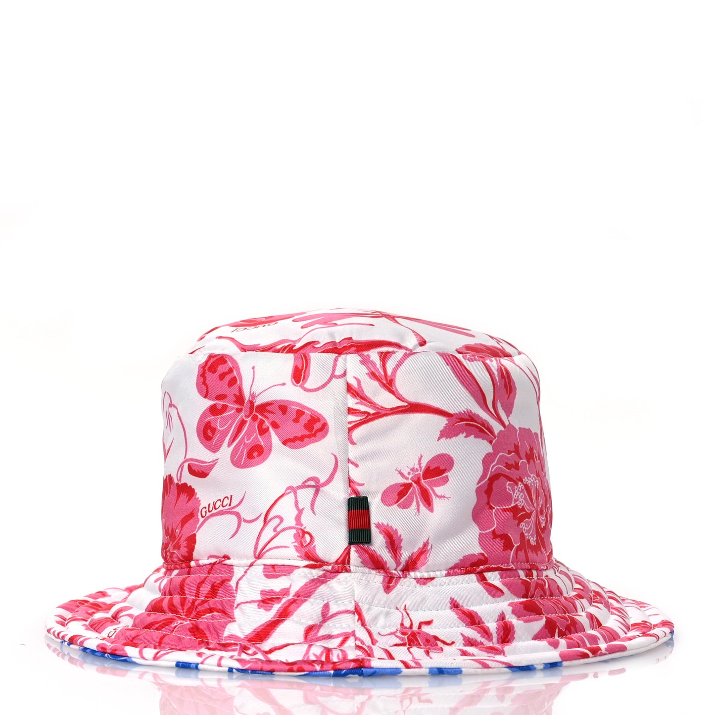 Silk Monogram Bob Reversible Flora Bucket Hat with Pouch  Pink Blue White
