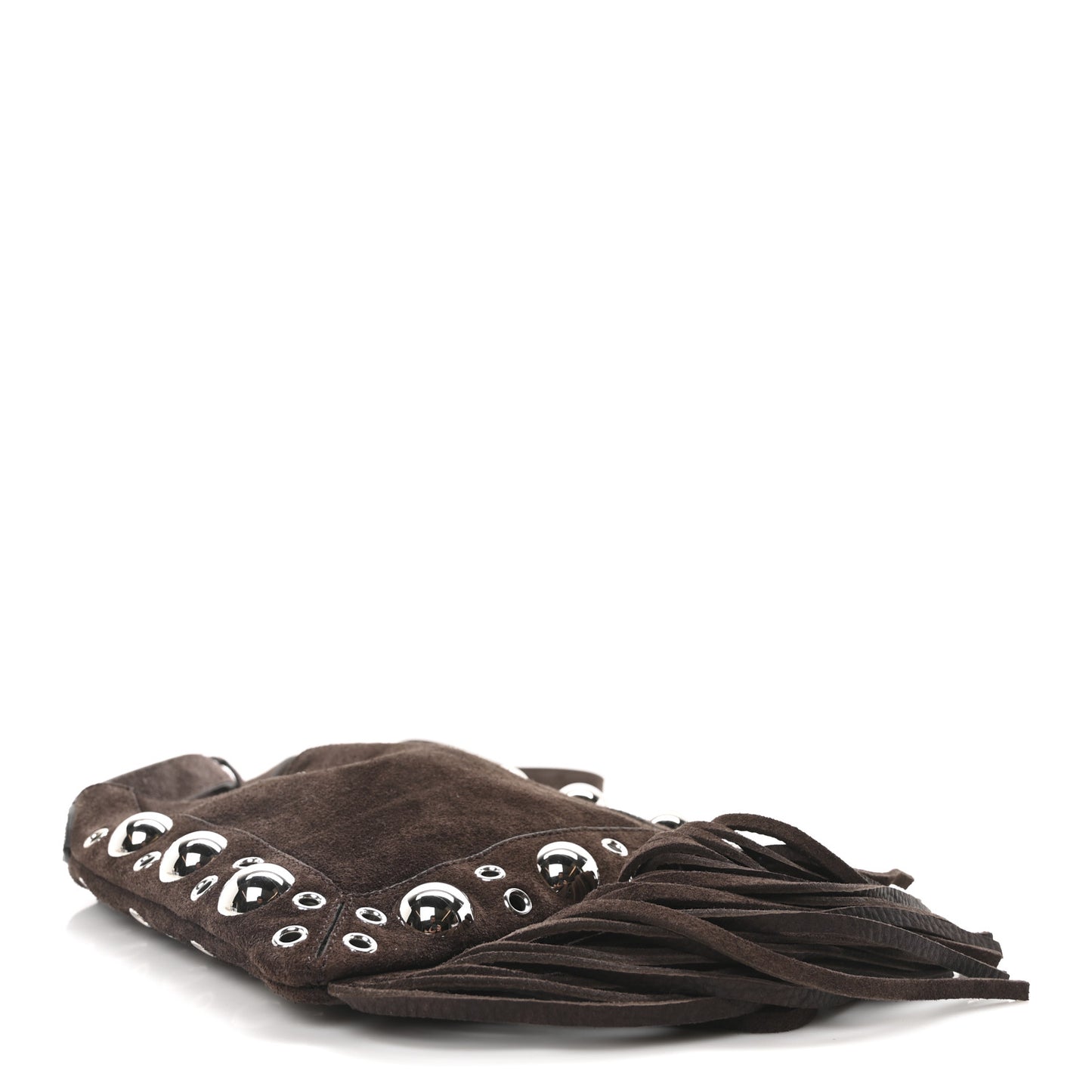 Suede Studded Nellcote Fringe Shoulder Bag Brown