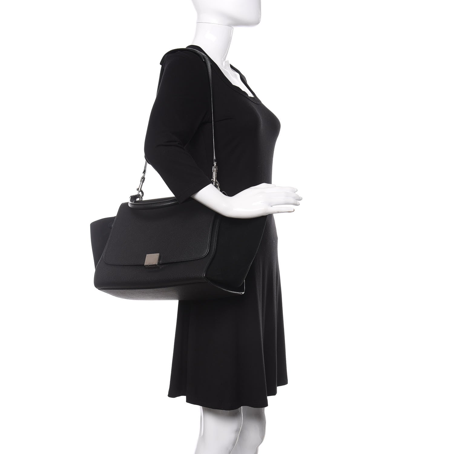 Celine Drummed Calfskin Suede Medium Trapeze Black 2 of 9