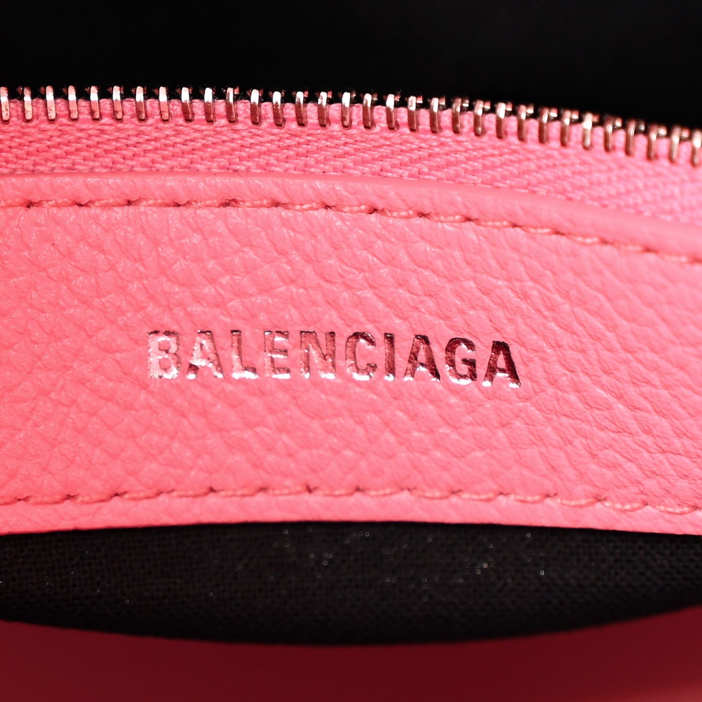 Signature Grained Calfskin Logo S Ville Top Handle Bag Rose Bubblegum Black