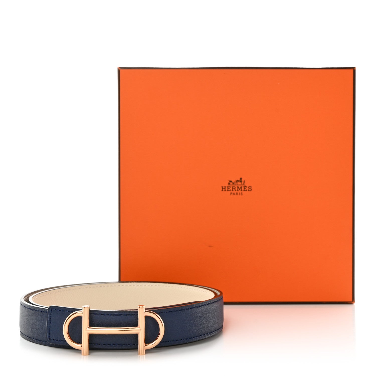 Hermes Swift Epsom 24mm Gamma Belt 85 34 Navy Bleu Craie 9 of 9