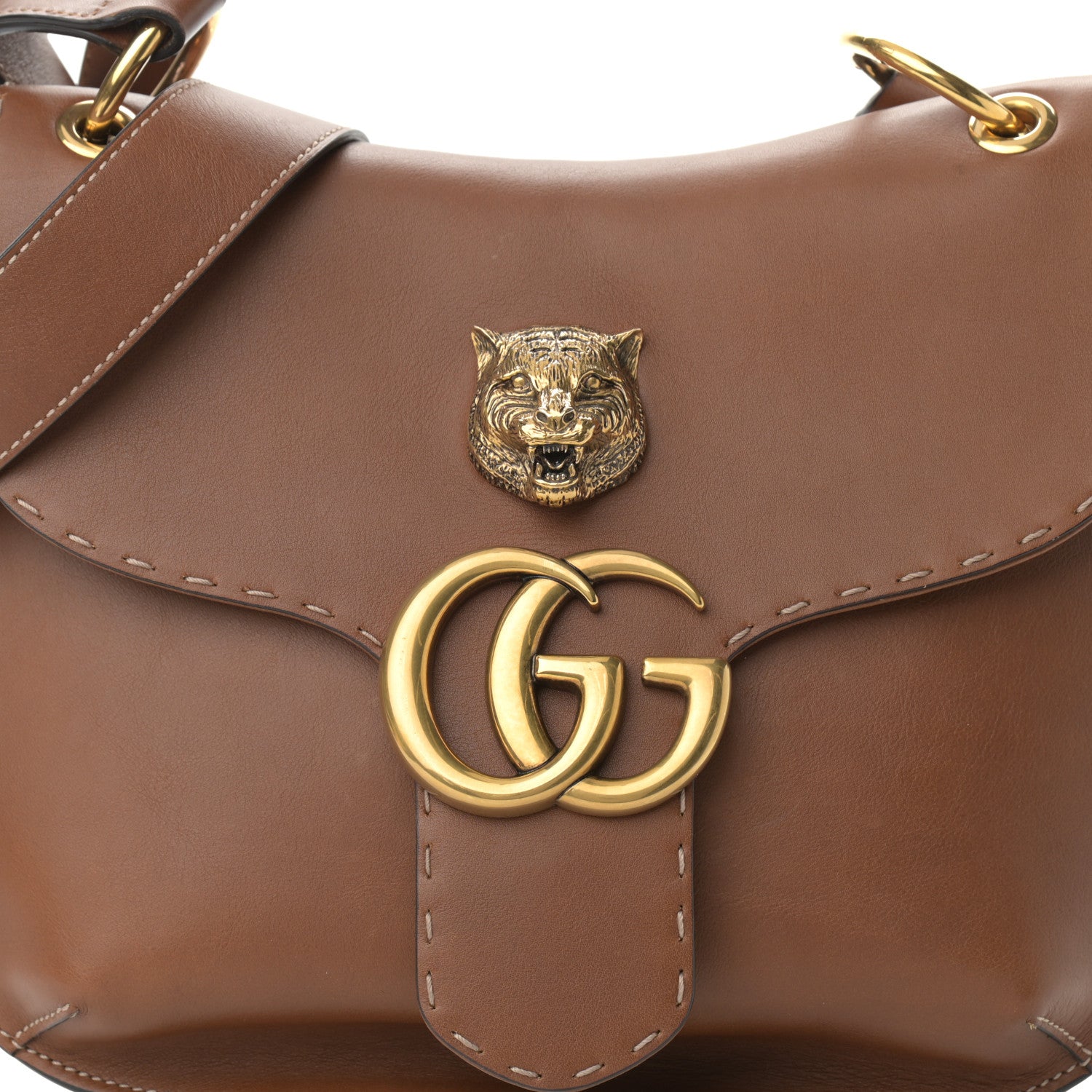 Gucci Calfskin Feline GG Marmont Flap Shoulder Bag Cuir 13 of 13