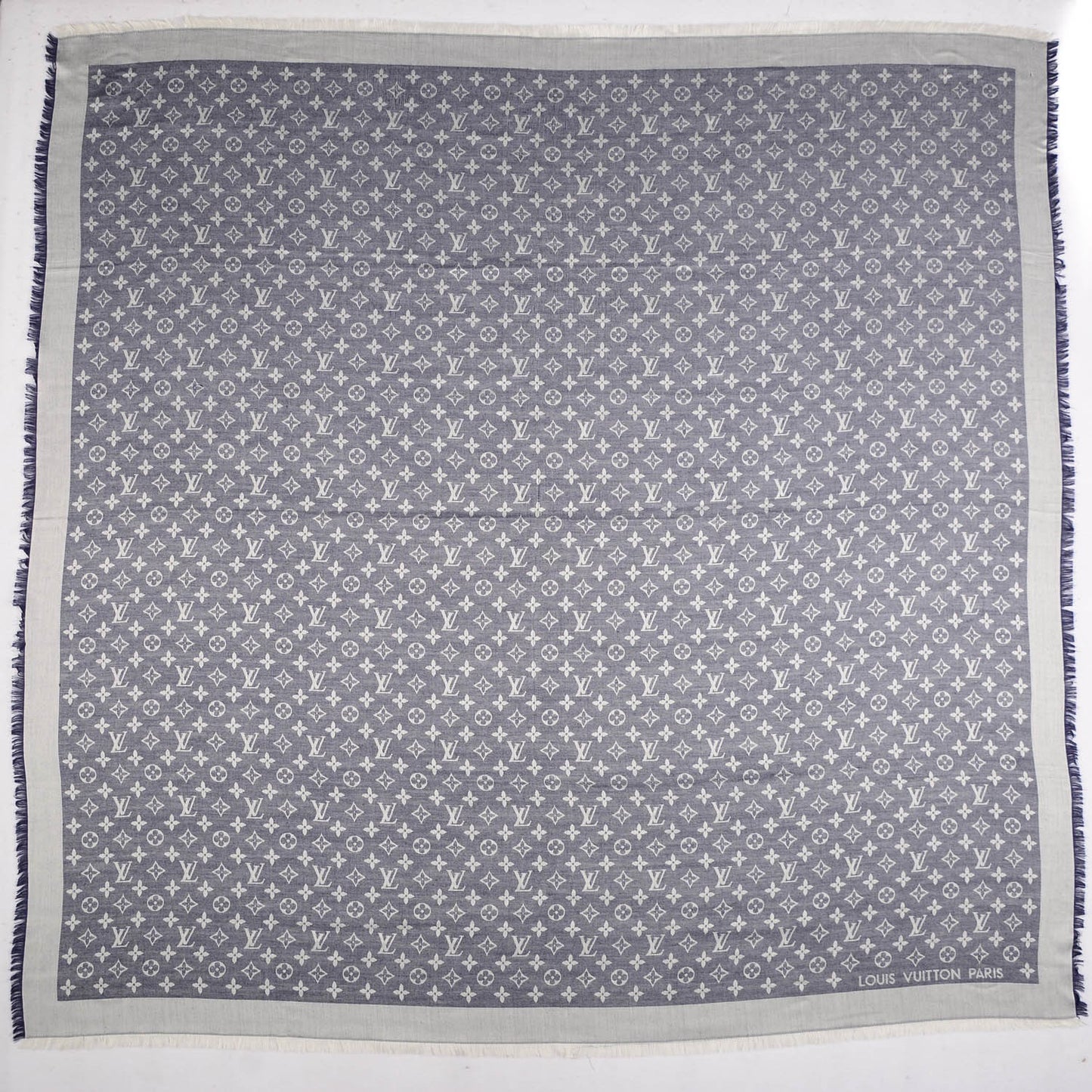 Silk Wool Monogram Denim Shawl Blue