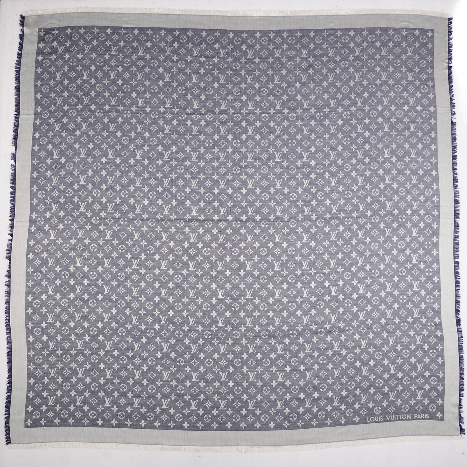Louis Vuitton Silk Wool Monogram Denim Shawl Blue 3 of 5