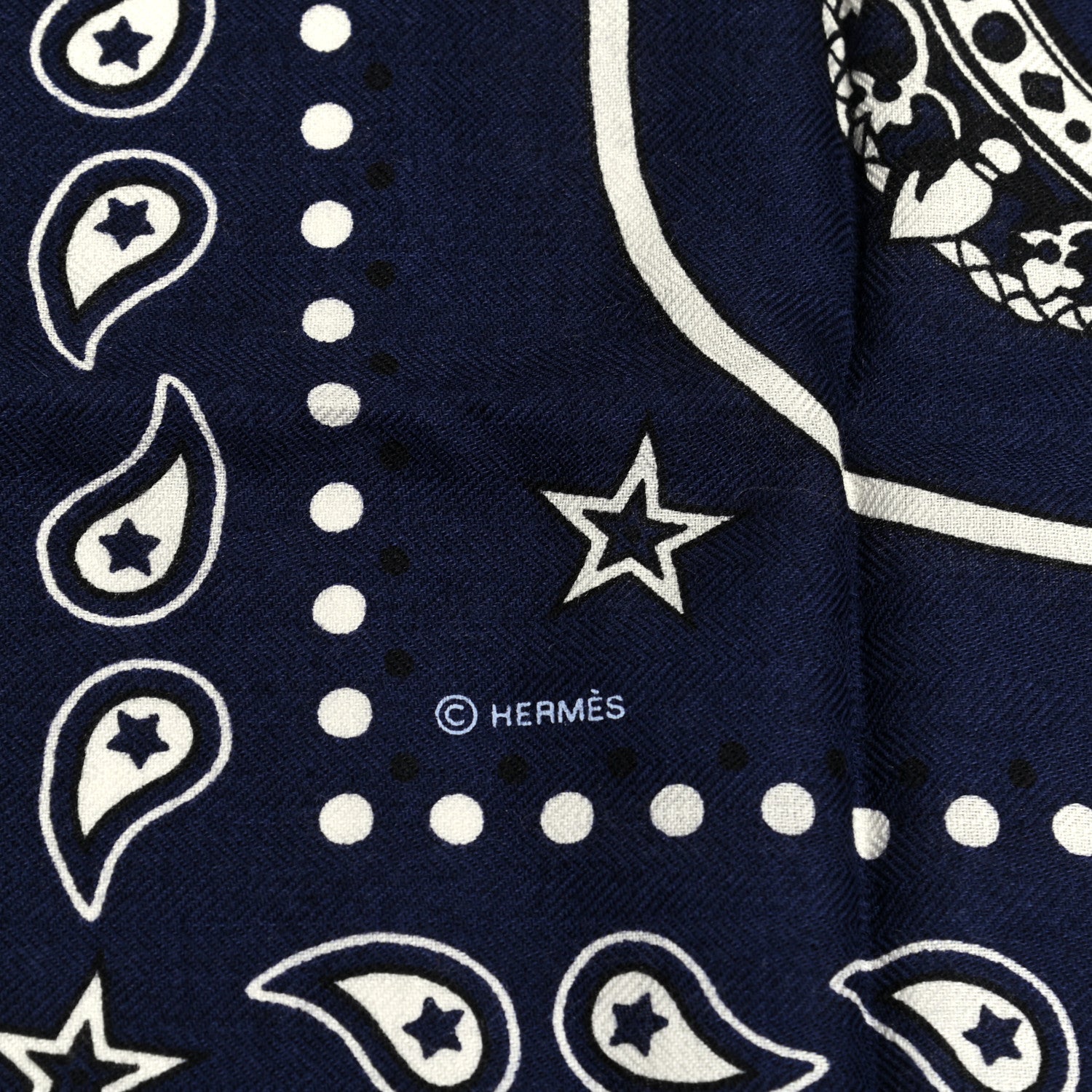 Hermes Cashmere Silk Les Cles Bandana Shawl 140 Marine Black White 3 of 6