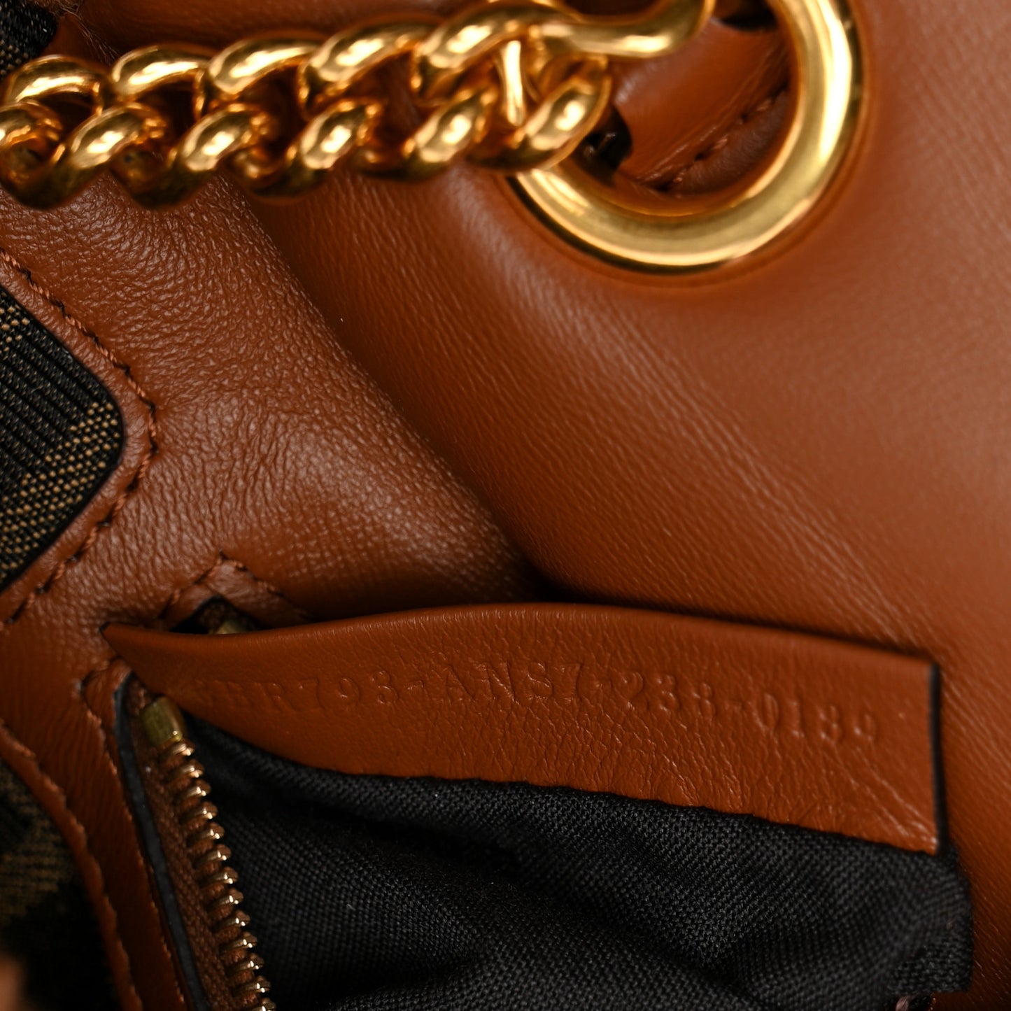 Shearling Lambskin Midi Chain Baguette Caramello