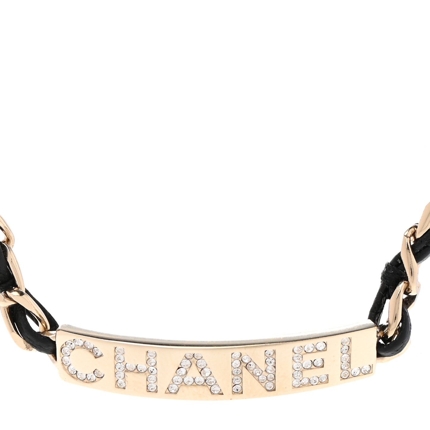 Metal Lambskin Crystal Sergeant Chanel Choker Necklace Black Gold