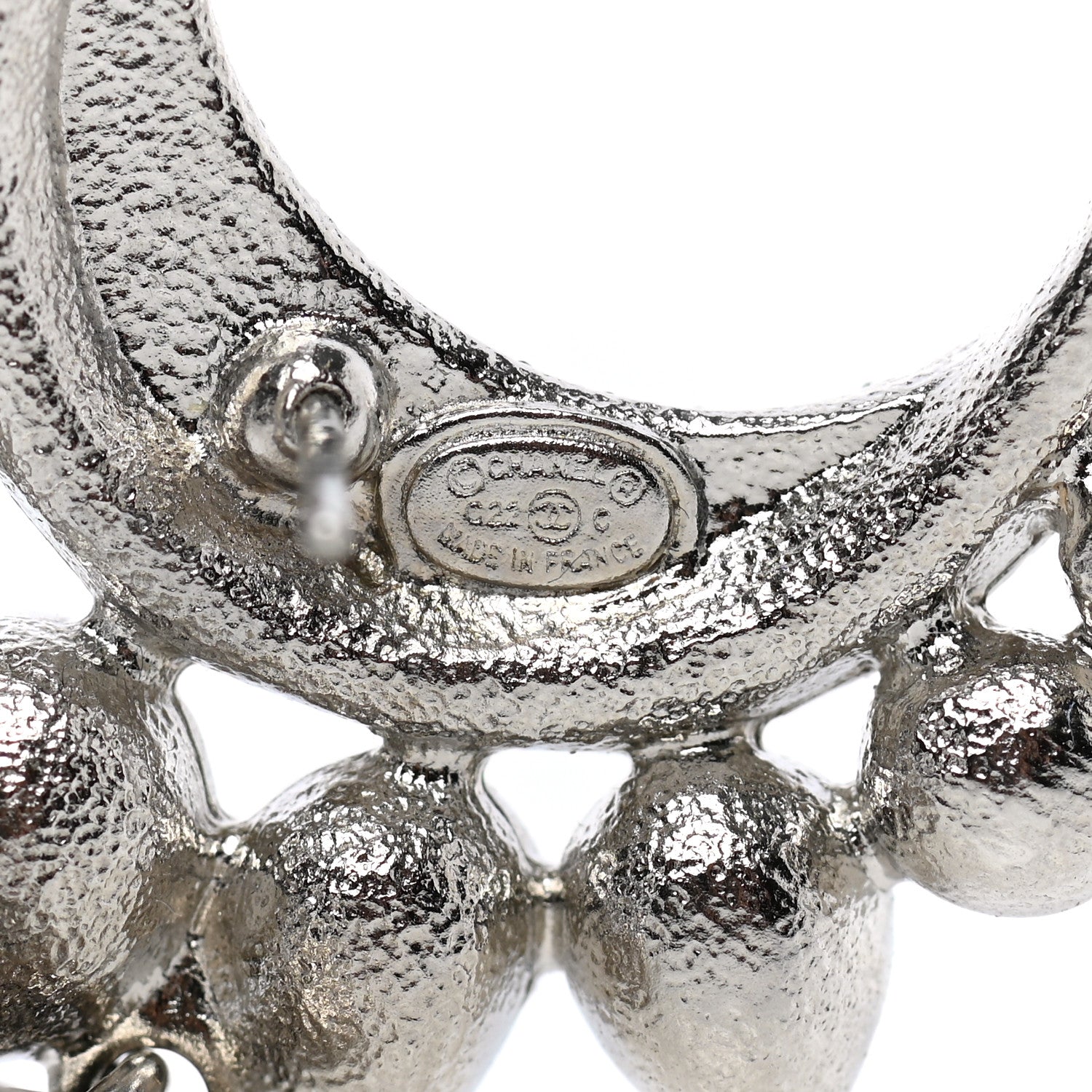 Chanel Pearl Crystal CC Crescent Moon Earrings Silver 4 of 5
