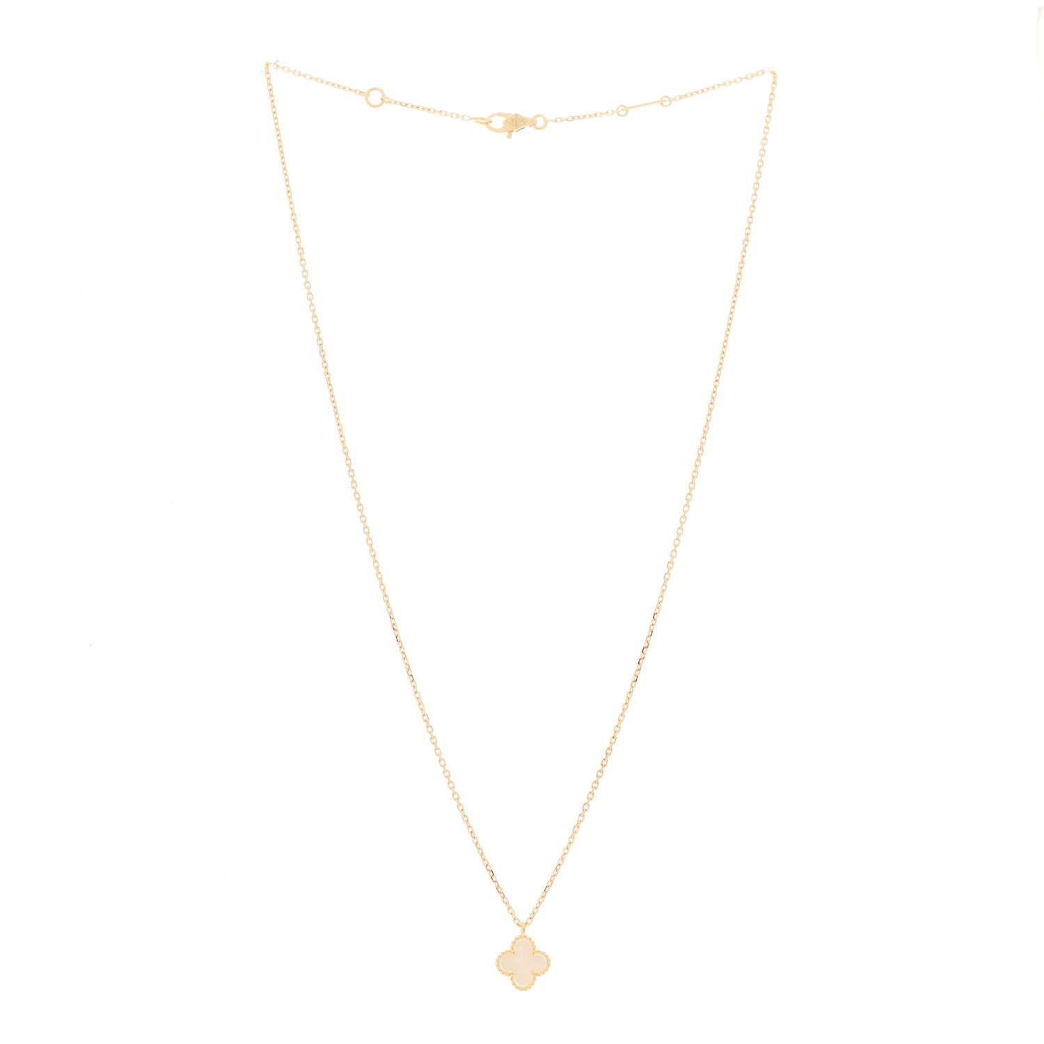 Van Cleef & Arpels 18K Yellow Gold Mother of Pearl Sweet Alhambra Pendant Necklace 2 of 6