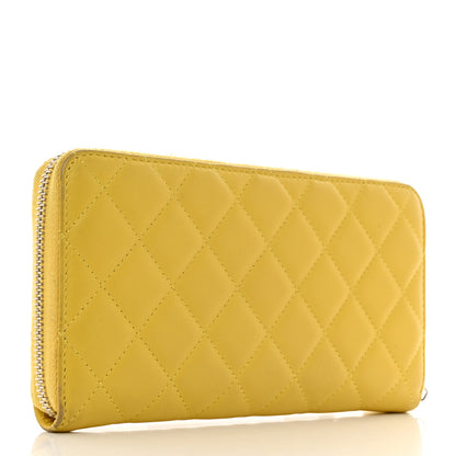 Chanel Lambskin Quilted Large Gusset Zip Around Wallet Yellow 3 of 13