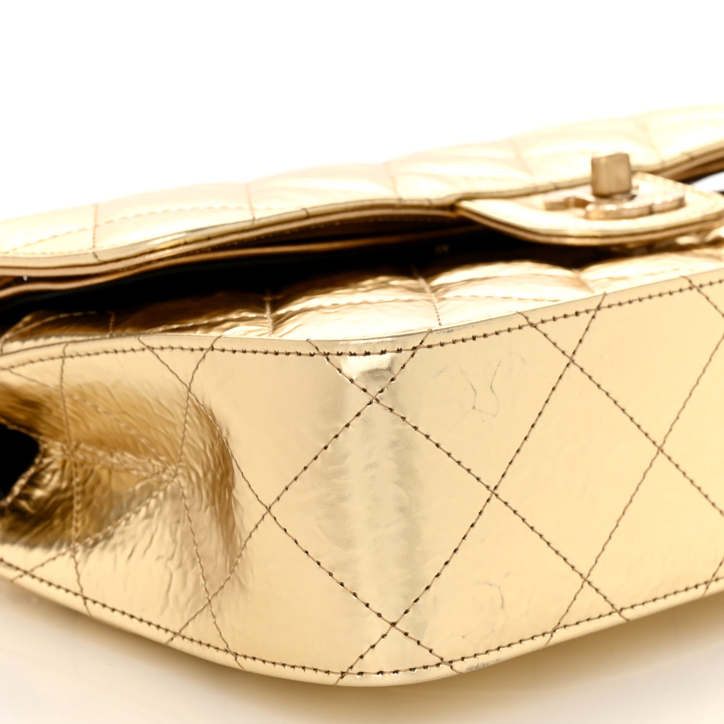 Hammered Metallic Calfskin Quilted Small Double Flap Gold