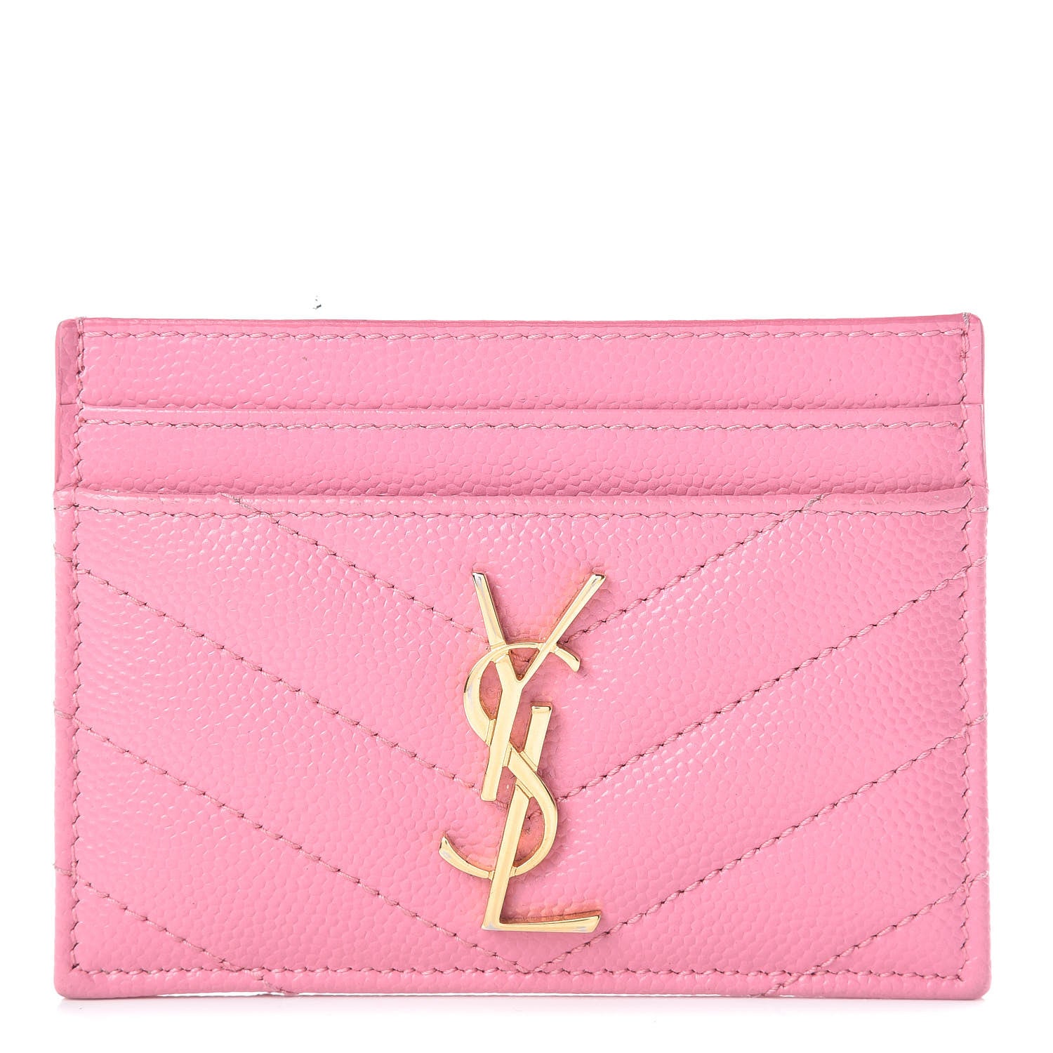 Saint Laurent Grain De Poudre Matelasse Chevron Monogram Credit Card Case Indian Pink 1 of 7