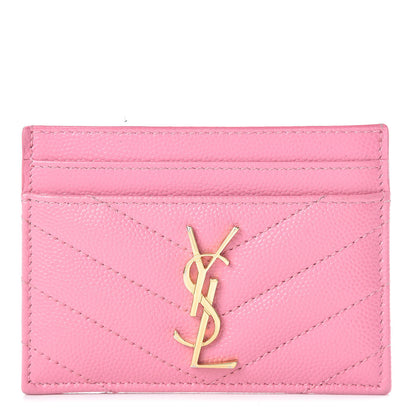 Saint Laurent Grain De Poudre Matelasse Chevron Monogram Credit Card Case Indian Pink 1 of 7