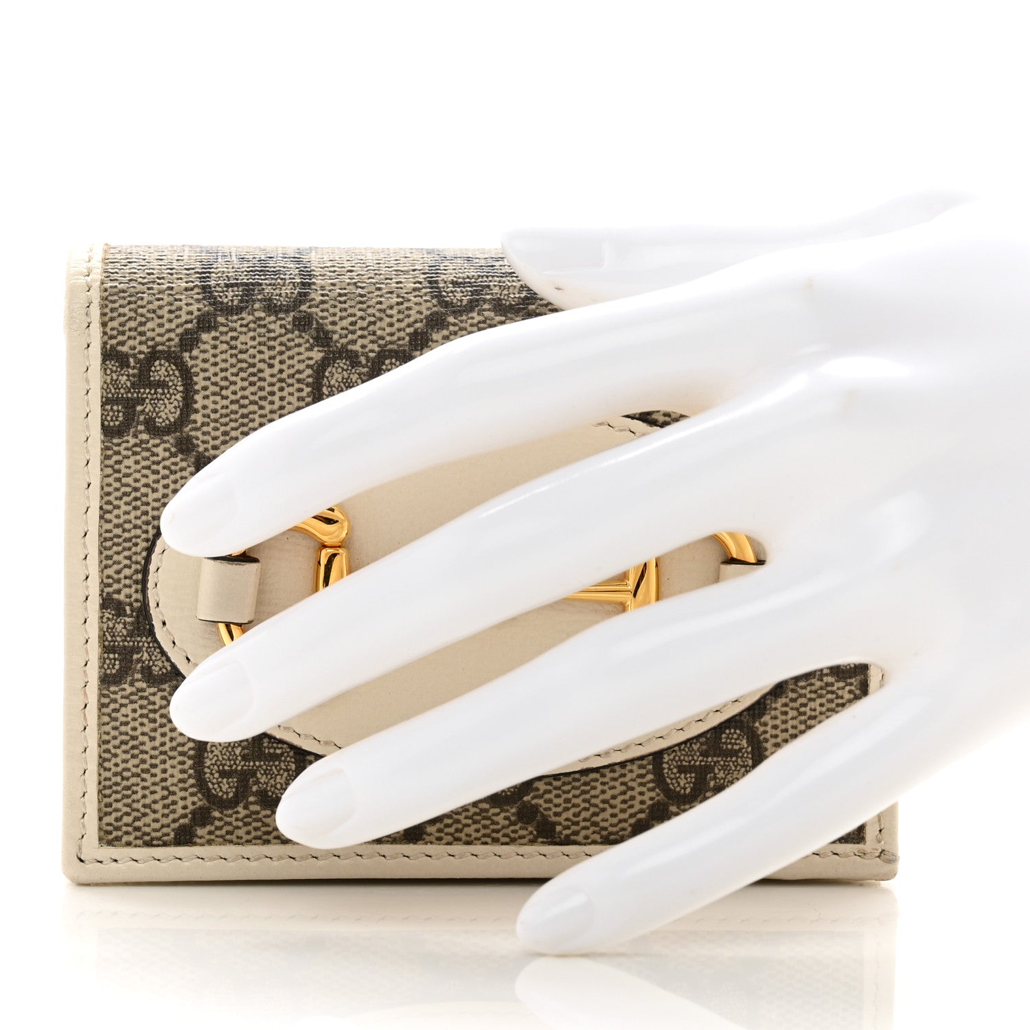 Gucci GG Supreme Monogram Azalea Calfskin Horsebit 1955 Card Case Wallet Beige Ebony Mystic White 2 of 9