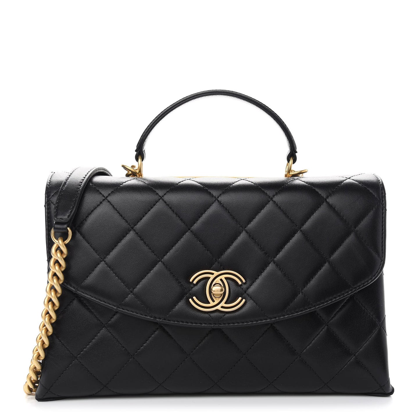 Lambskin Quilted Large Trendy Spirit Top Handle Bag Black