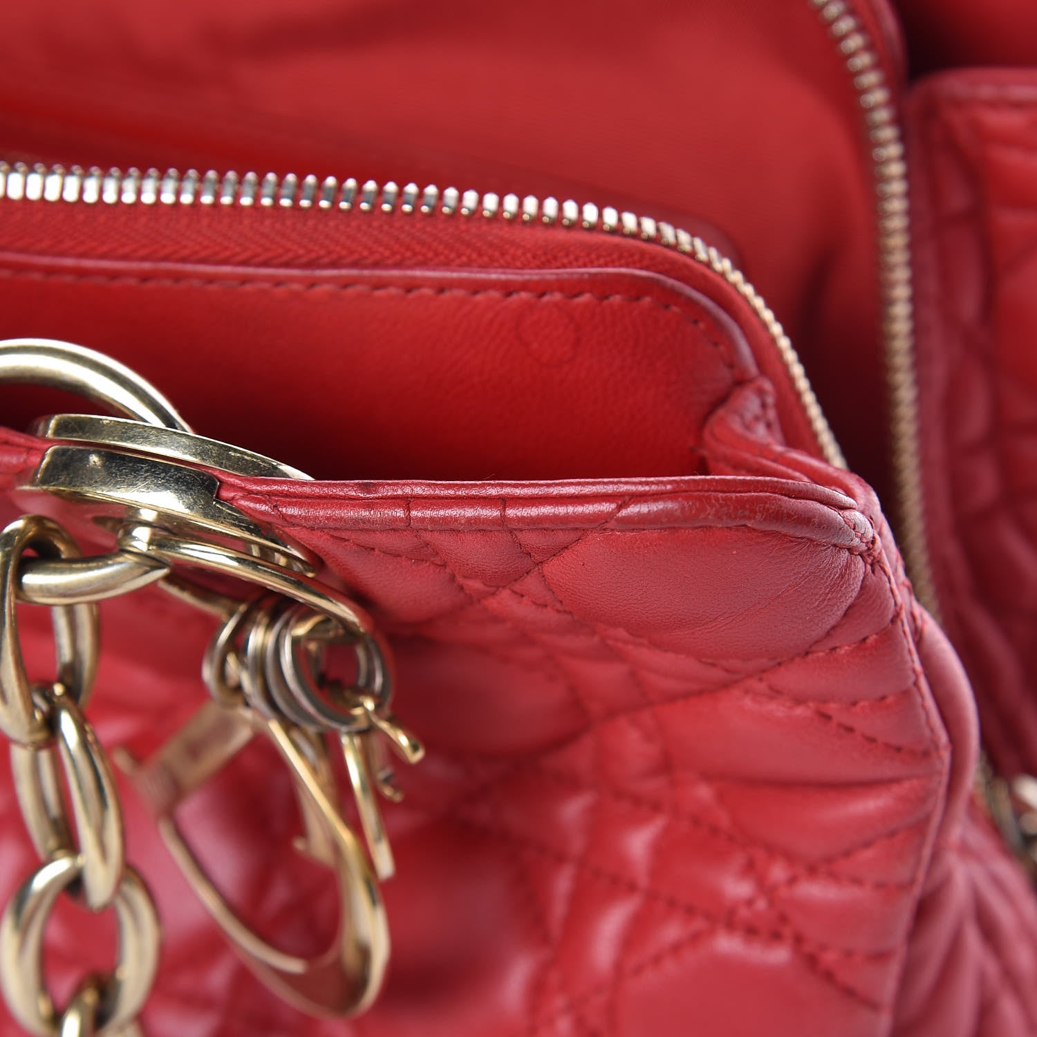 Christian Dior Lambskin Cannage Small Dior Soft Zipped Shopping Tote Red 13 of 20