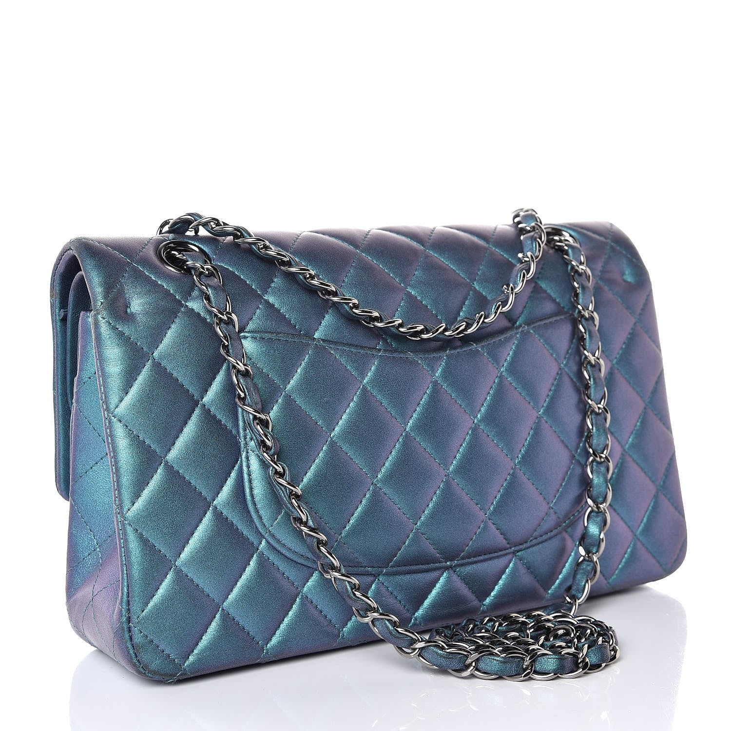 Chanel Metallic Lambskin Quilted Medium Double Flap Turquoise 3 of 14