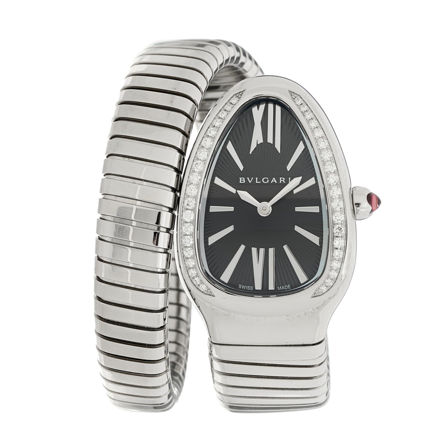 Stainless Steel Diamond Bezel 35mm Serpenti Tubogas Quartz Watch Black