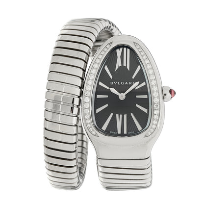Bulgari Stainless Steel Diamond Bezel 35mm Serpenti Tubogas Quartz Watch Black 1 of 4